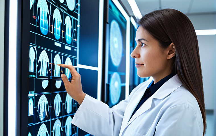 A professional female nutritionist in a clean, modest lab coat, intensely focused on a glowing digital display showing intricate biochemical pathways and cellular structures. She is surrounded by neatly stacked scientific journals and advanced lab equipment in a modern, well-lit research laboratory. The scene emphasizes deep learning and scientific rigor. Fully clothed, appropriate attire, safe for work, perfect anatomy, natural proportions, professional dress, well-formed hands, proper finger count, natural body proportions, professional photography, high quality, appropriate content.