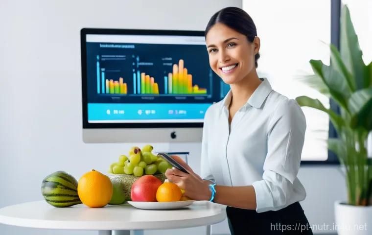 영양사와 관련된 연구 과제 - **Prompt:** "A modern, professional female nutritionist, in her late 30s, with a warm and intelligen...