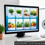 Home 20 영양사 업무 자동화 도구 - A modern nutritionist’s office with a sleek digital setup showing multiple integrated screens: one d...