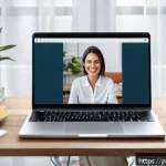 Home 23 영양사 직업 전망 - A professional female nutritionist conducting an online consultation via video call on a modern lapt...